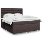 Box spring postelja z vzmetnico temno rjav 200x200 cm blago