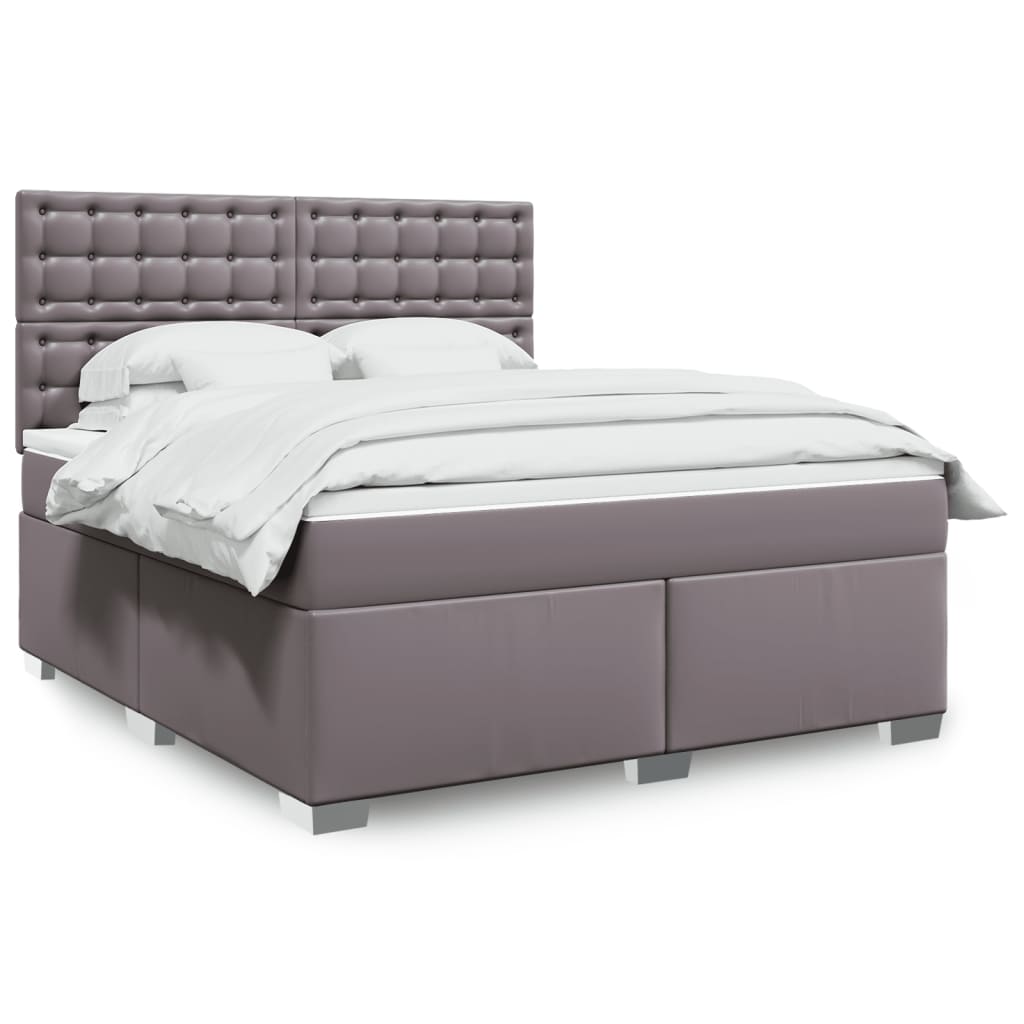 Box spring postelja z vzmetnico siva 180×200 cm umetno usnje