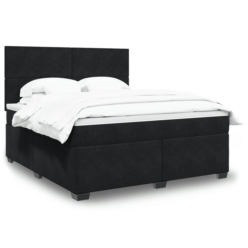 Box spring postelja z vzmetnico črna 180×200 cm žamet