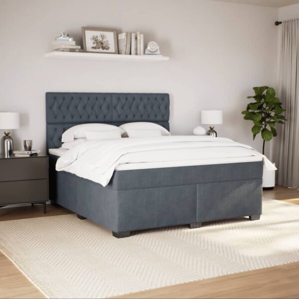 Box spring postelja z vzmetnico temno siva 180x200 cm žamet - Image 3