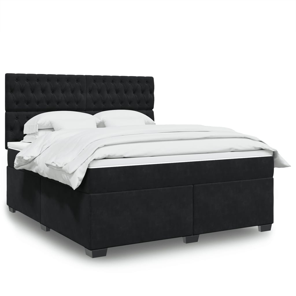 Box spring postelja z vzmetnico črna 180×200 cm žamet