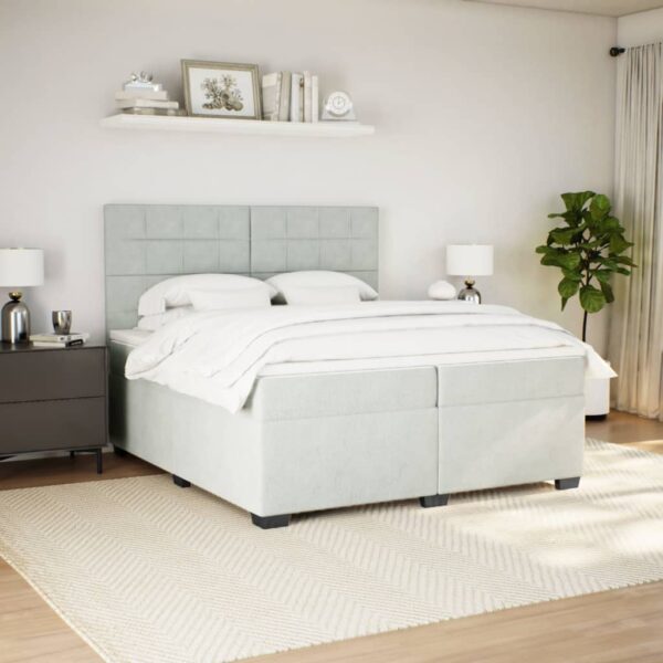 Box spring postelja z vzmetnico svetlo siva 200x200 cm žamet - Image 3