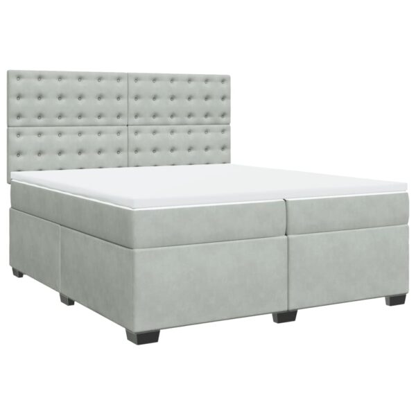Box spring postelja z vzmetnico svetlo siva 200x200 cm žamet - Image 2