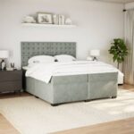 Box spring postelja z vzmetnico svetlo siva 200x200 cm žamet - Image 3