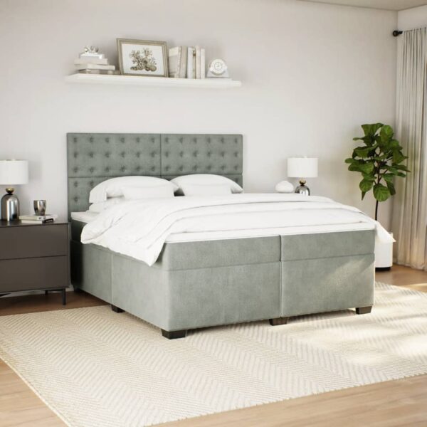 Box spring postelja z vzmetnico svetlo siva 200x200 cm žamet - Image 3