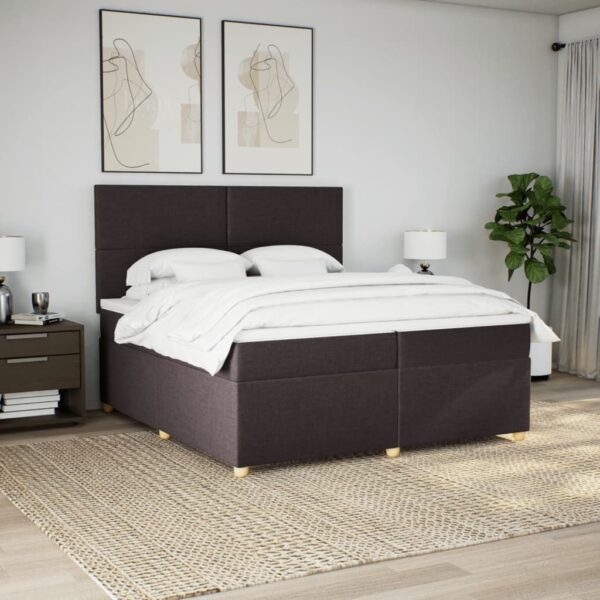 Box spring postelja z vzmetnico temno rjav 200x200 cm blago - Image 3