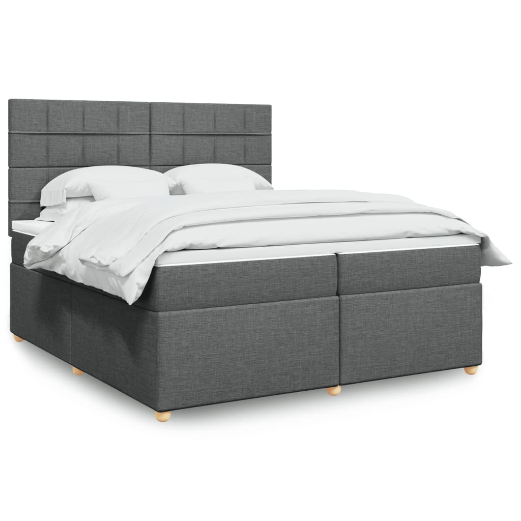 Box spring postelja z vzmetnico temno siva 200×200 cm blago