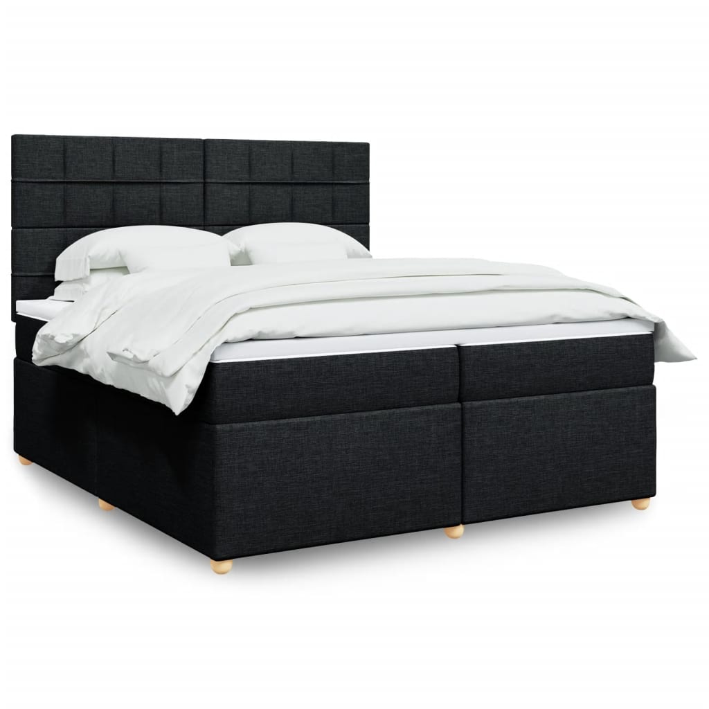 Box spring postelja z vzmetnico črn 200×200 cm blago