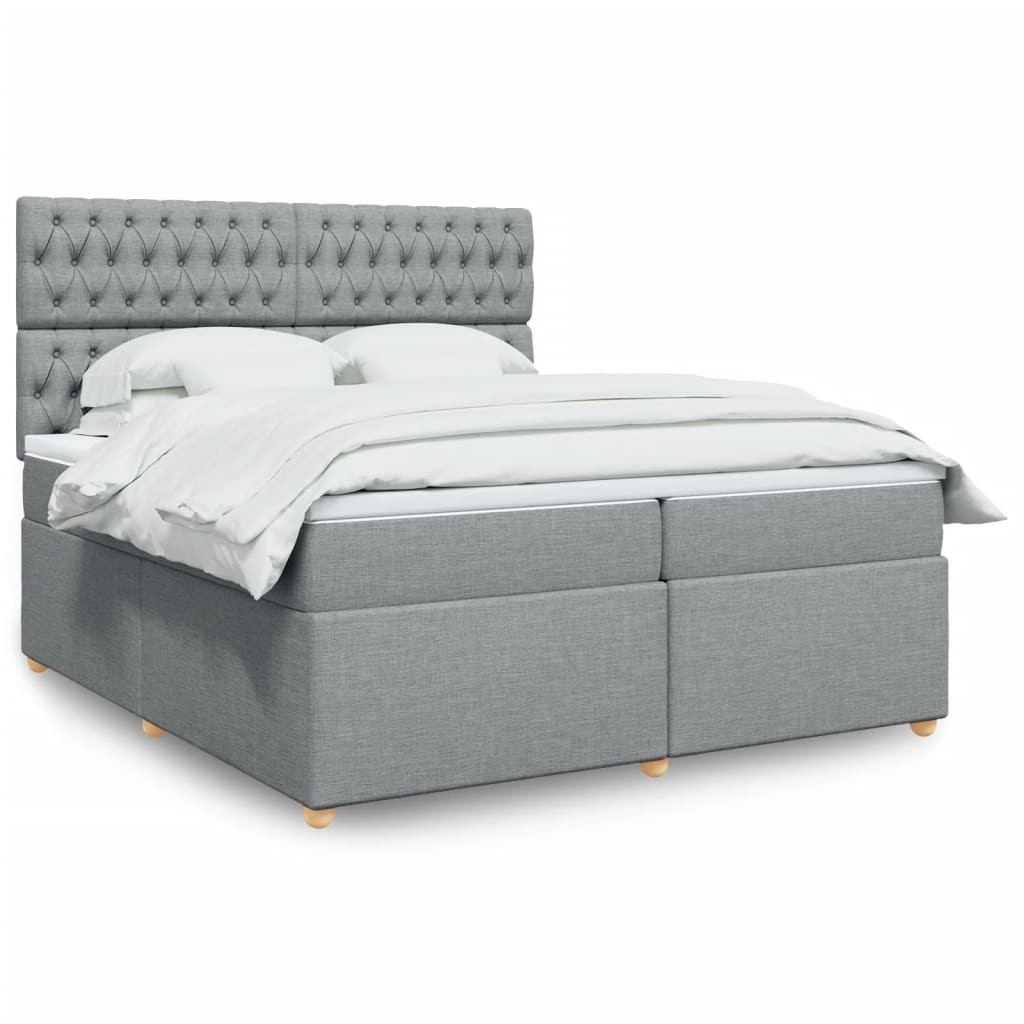 Box spring postelja z vzmetnico svetlo siva 200×200 cm blago