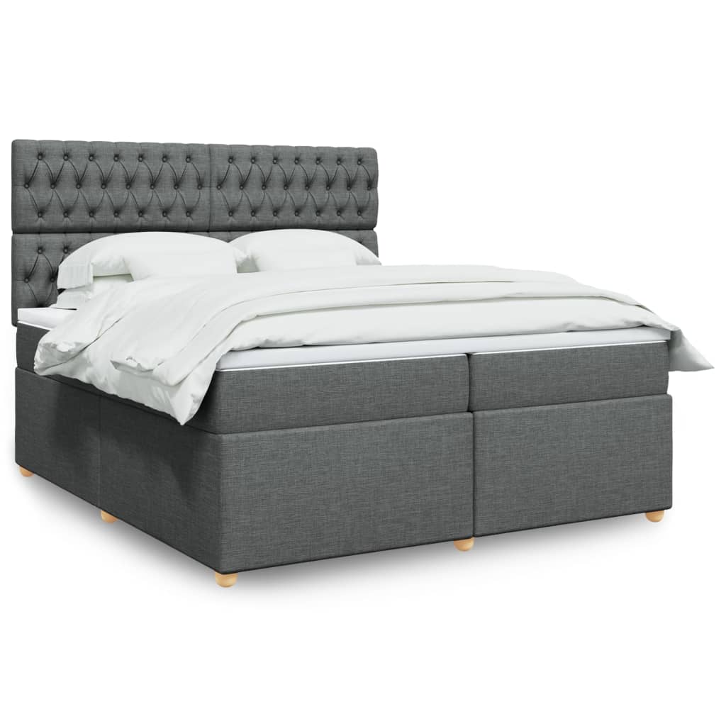 Box spring postelja z vzmetnico temno siva 200×200 cm blago
