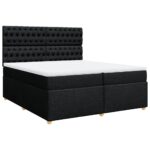 Box spring postelja z vzmetnico črn 200x200 cm blago - Image 2