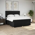 Box spring postelja z vzmetnico črn 200x200 cm blago - Image 3