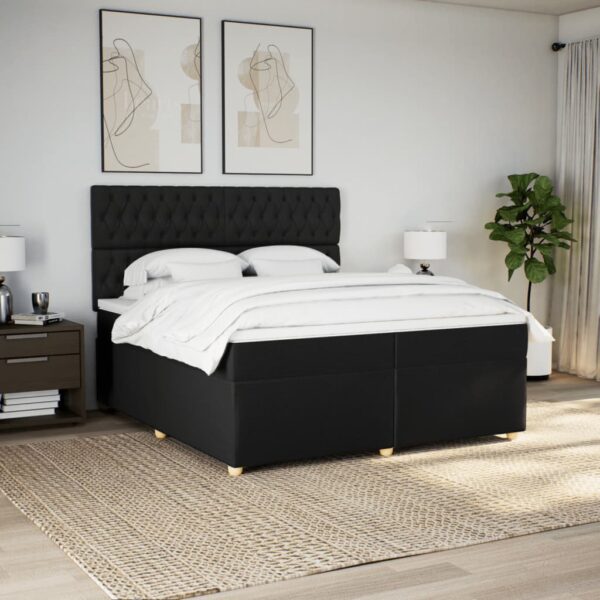 Box spring postelja z vzmetnico črn 200x200 cm blago - Image 3