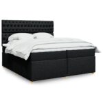 Box spring postelja z vzmetnico črn 200x200 cm blago