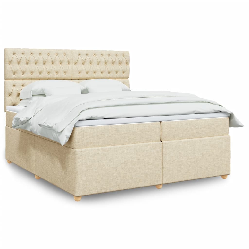 Box spring postelja z vzmetnico krem 200×200 cm blago