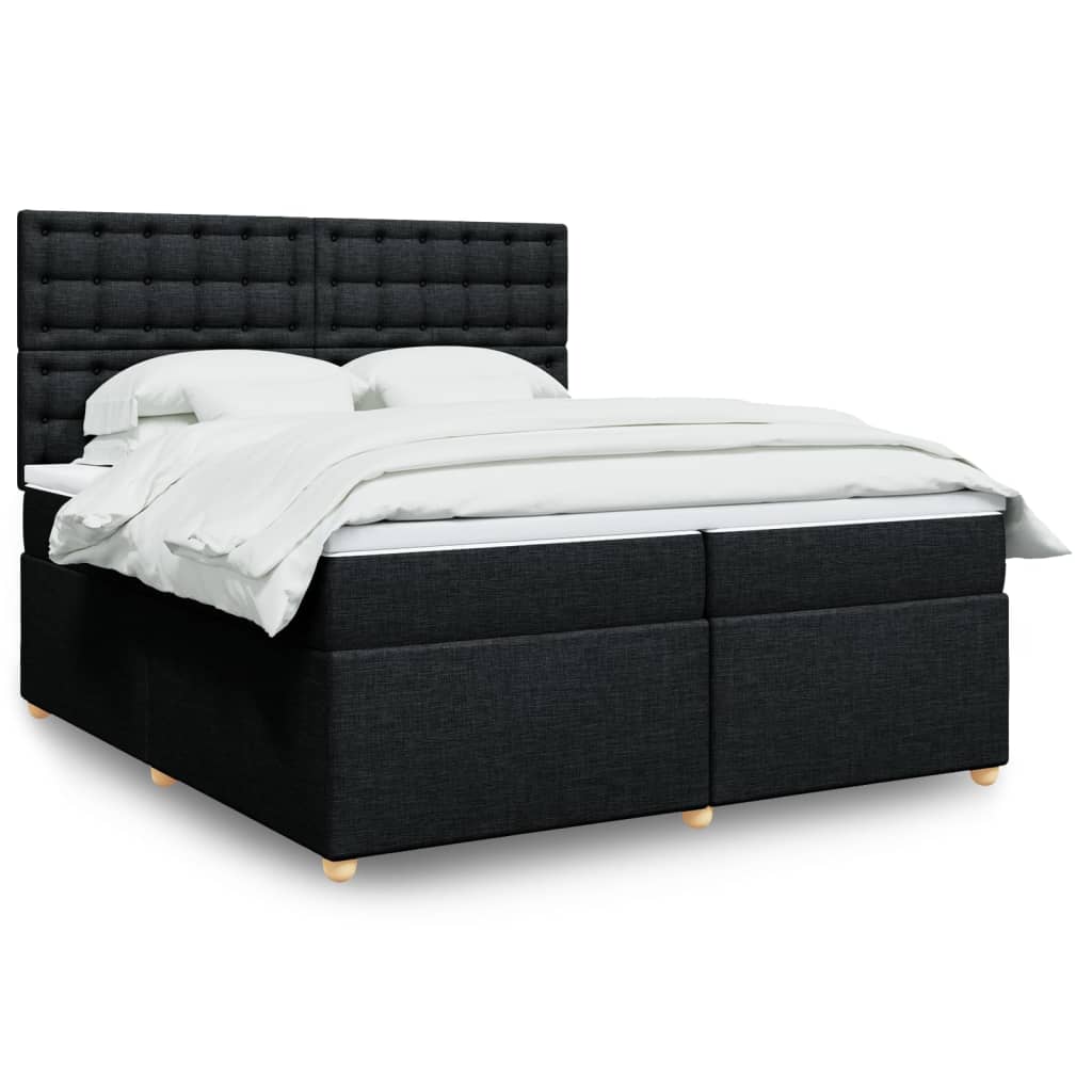 Box spring postelja z vzmetnico črn 200×200 cm blago