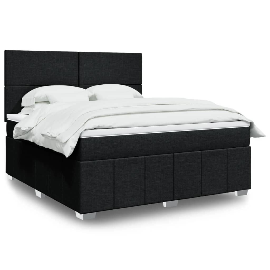Box spring postelja z vzmetnico črna 180×200 cm blago