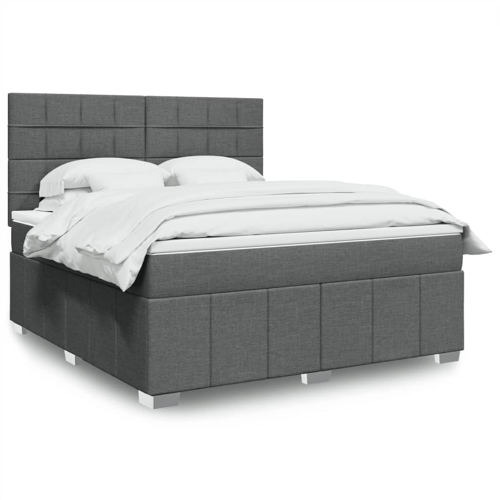 Box spring postelja z vzmetnico temno siva 180×200 cm blago