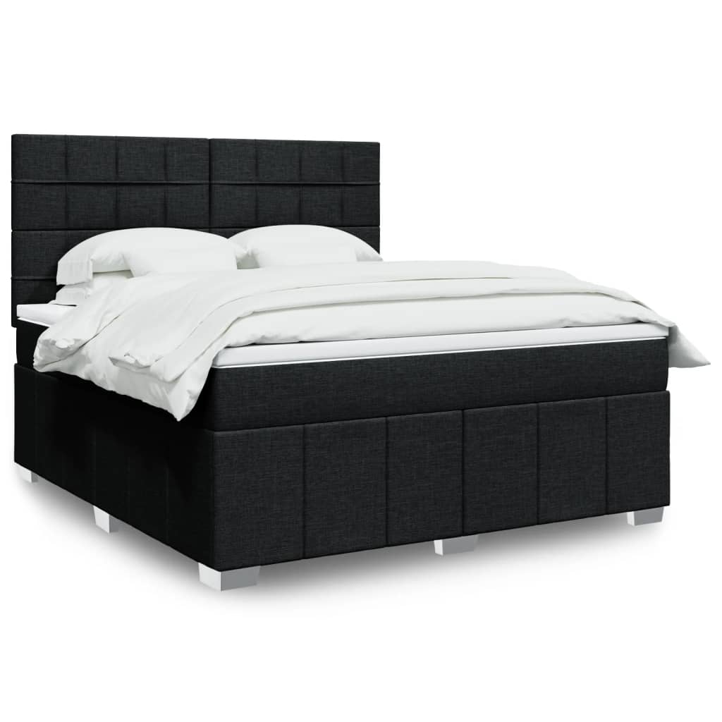 Box spring postelja z vzmetnico črna 180×200 cm blago
