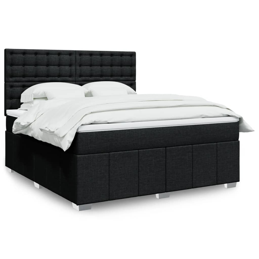 Box spring postelja z vzmetnico črna 180×200 cm blago