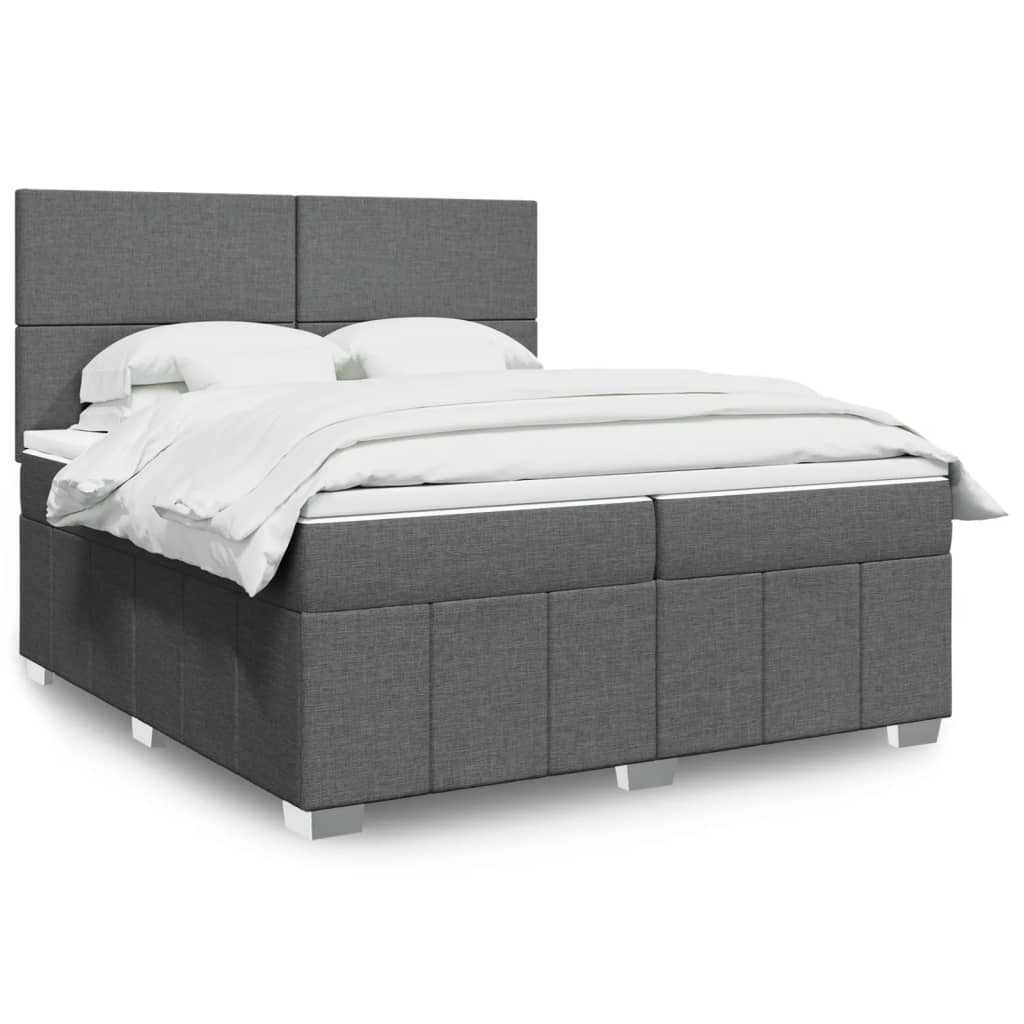 Box spring postelja z vzmetnico temno siva 200×200 cm blago