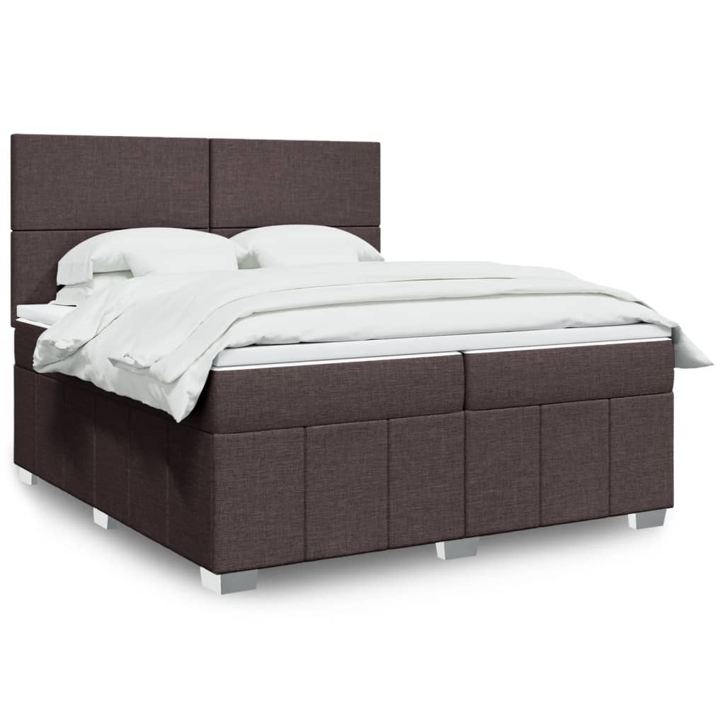 Box spring postelja z vzmetnico temno rjav 200×200 cm blago