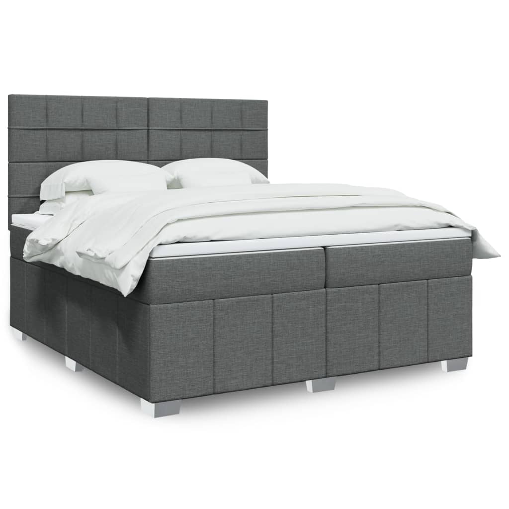Box spring postelja z vzmetnico temno siva 200×200 cm blago