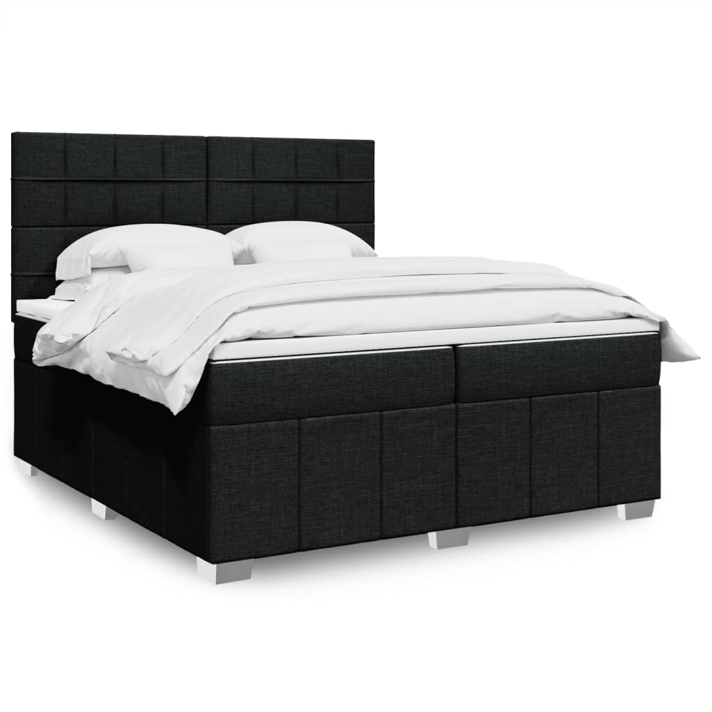 Box spring postelja z vzmetnico črn 200×200 cm blago