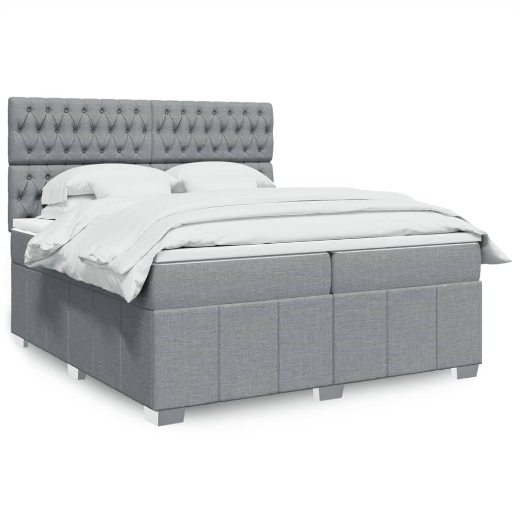Box spring postelja z vzmetnico svetlo siva 200×200 cm blago