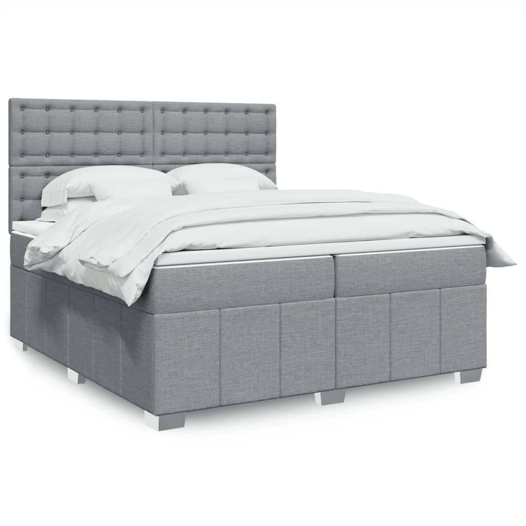 Box spring postelja z vzmetnico svetlo siva 200×200 cm blago