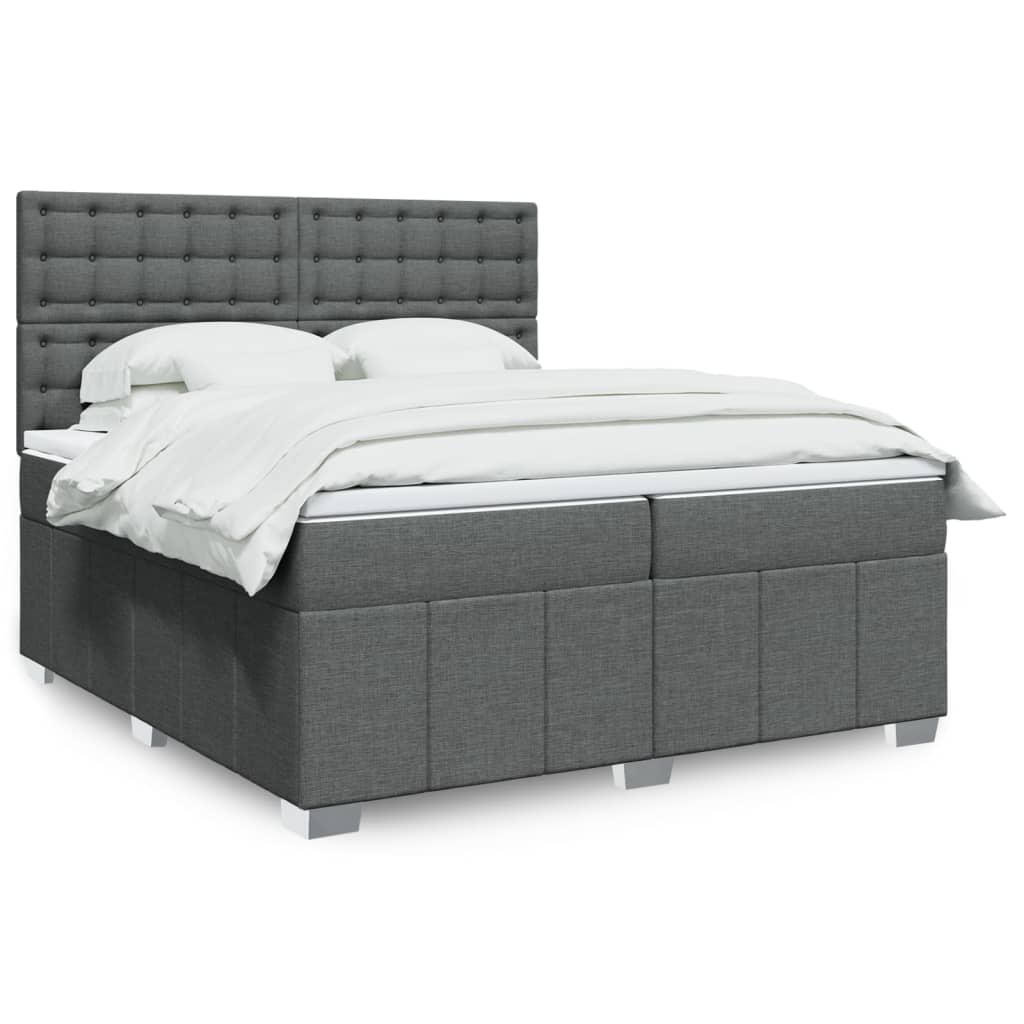 Box spring postelja z vzmetnico temno siva 200×200 cm blago