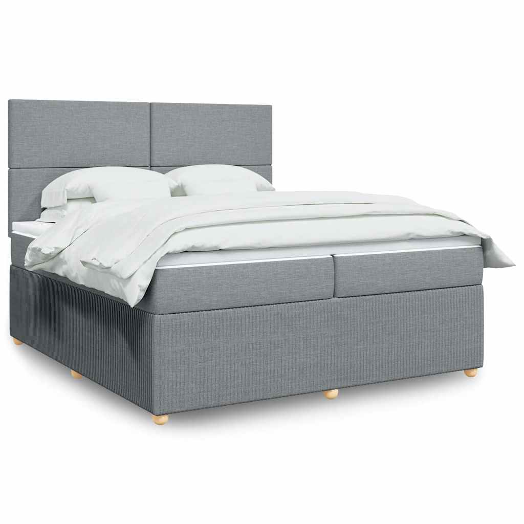 Box spring postelja z vzmetnico svetlo siva 200×200 cm blago