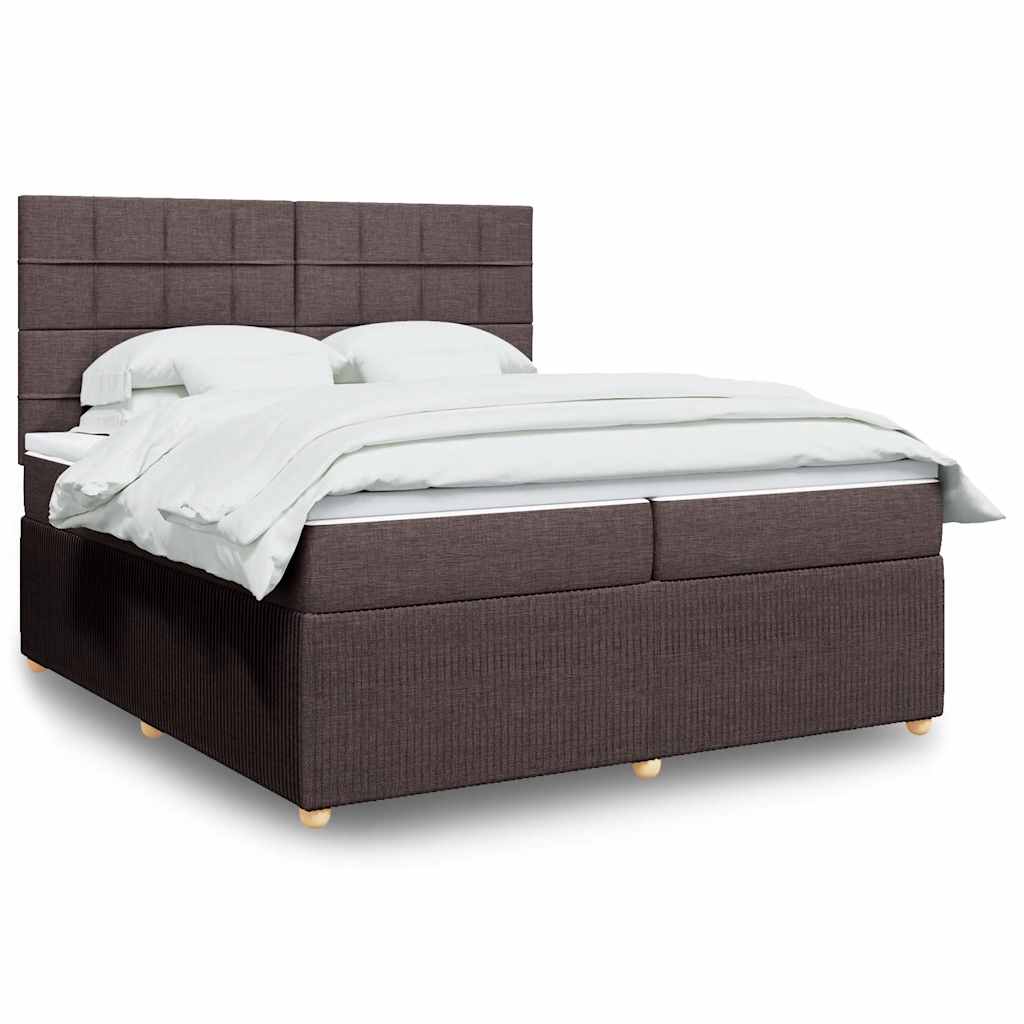 Box spring postelja z vzmetnico temno rjav 200×200 cm blago