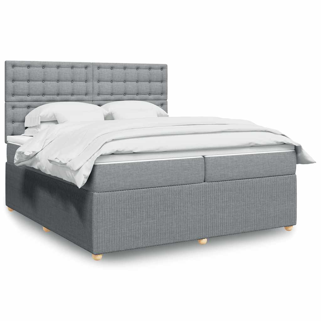 Box spring postelja z vzmetnico svetlo siva 200×200 cm blago