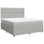 Box spring postelja z vzmetnico svetlo siva 180x200 cm žamet - Image 2