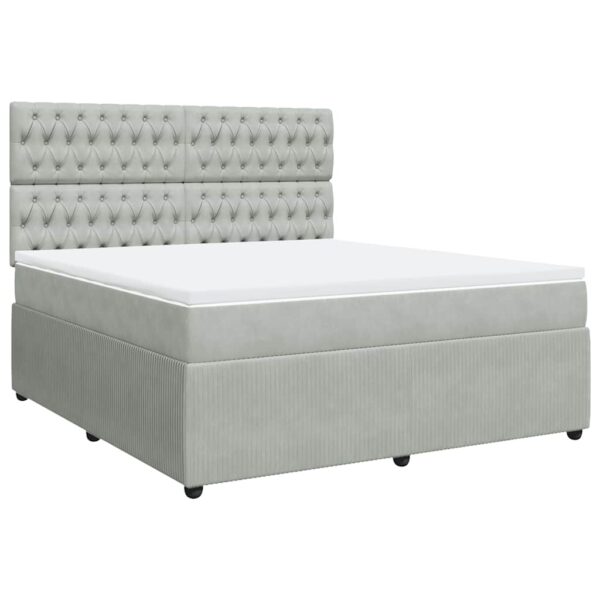 Box spring postelja z vzmetnico svetlo siva 180x200 cm žamet - Image 2