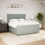 Box spring postelja z vzmetnico svetlo siva 180x200 cm žamet - Image 3