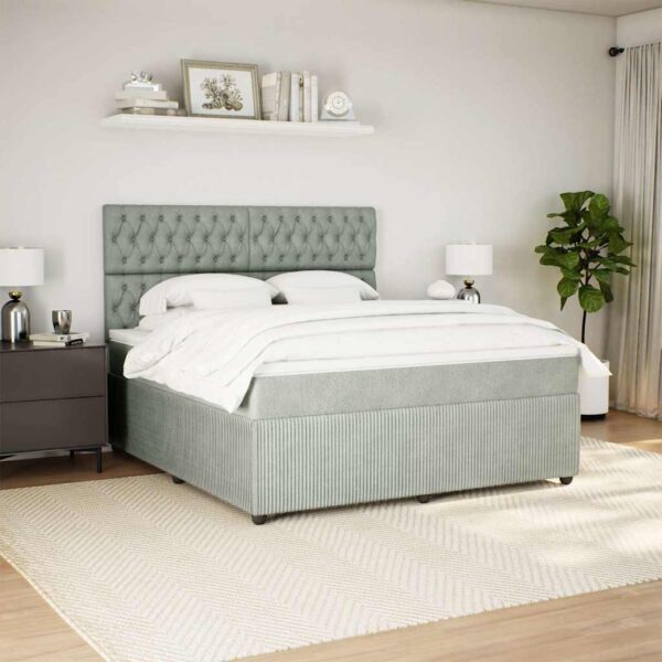 Box spring postelja z vzmetnico svetlo siva 180x200 cm žamet - Image 3