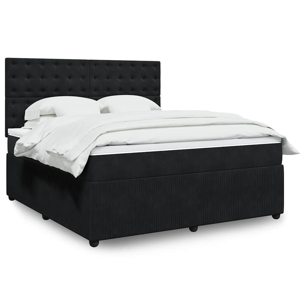 Box spring postelja z vzmetnico črna 180×200 cm žamet
