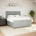 Box spring postelja z vzmetnico svetlo siva 200x200 cm žamet - Image 3