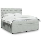 Box spring postelja z vzmetnico svetlo siva 200x200 cm žamet