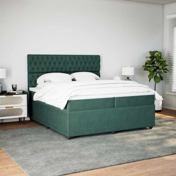 Box spring postelja z vzmetnico temno zelena 200x200 cm žamet - Image 3