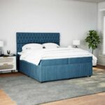 Box spring postelja z vzmetnico temno modra 200x200 cm žamet - Image 3