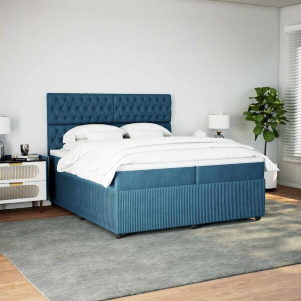 Box spring postelja z vzmetnico temno modra 200x200 cm žamet - Image 3