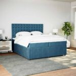 Box spring postelja z vzmetnico temno modra 200x200 cm žamet - Image 3