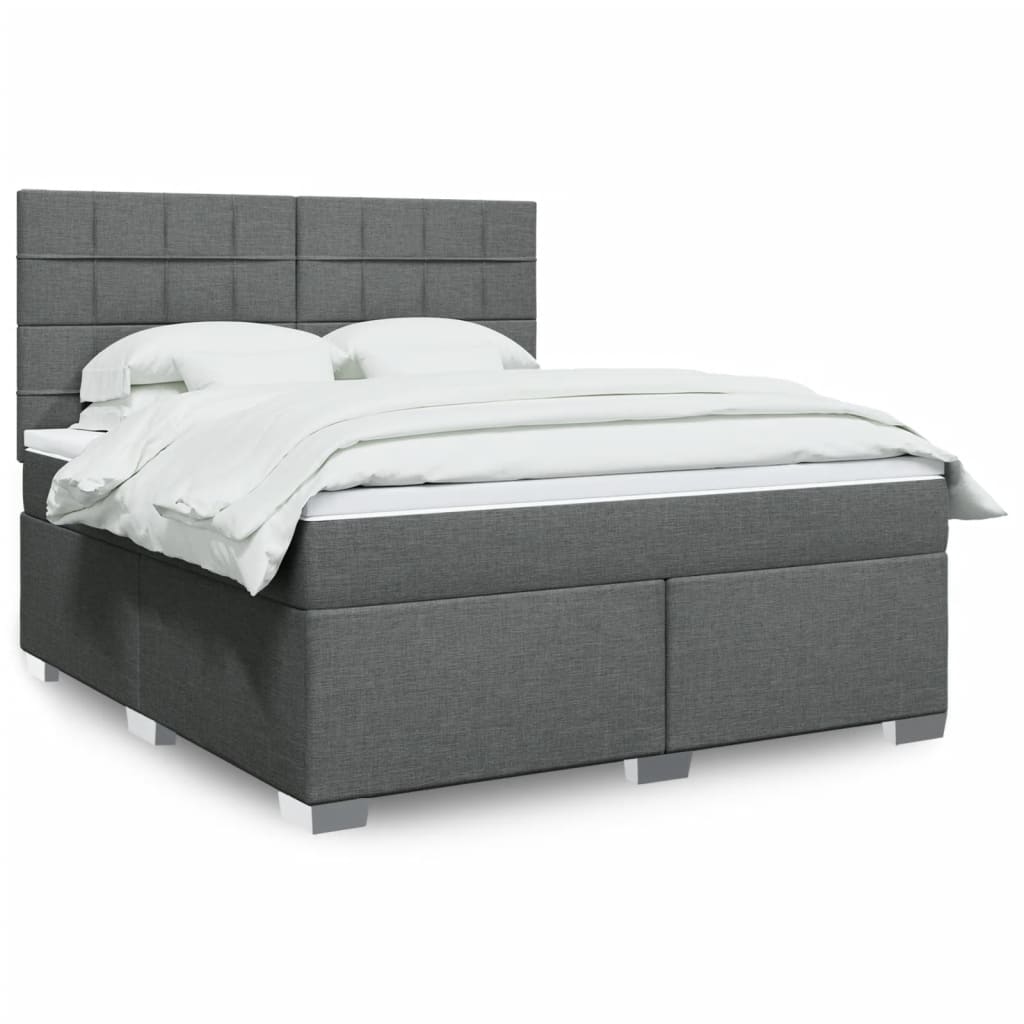 Box spring postelja z vzmetnico temno siva 180×200 cm blago