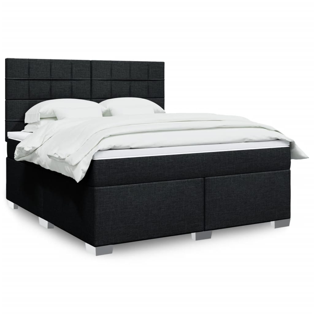 Box spring postelja z vzmetnico črna 180×200 cm blago
