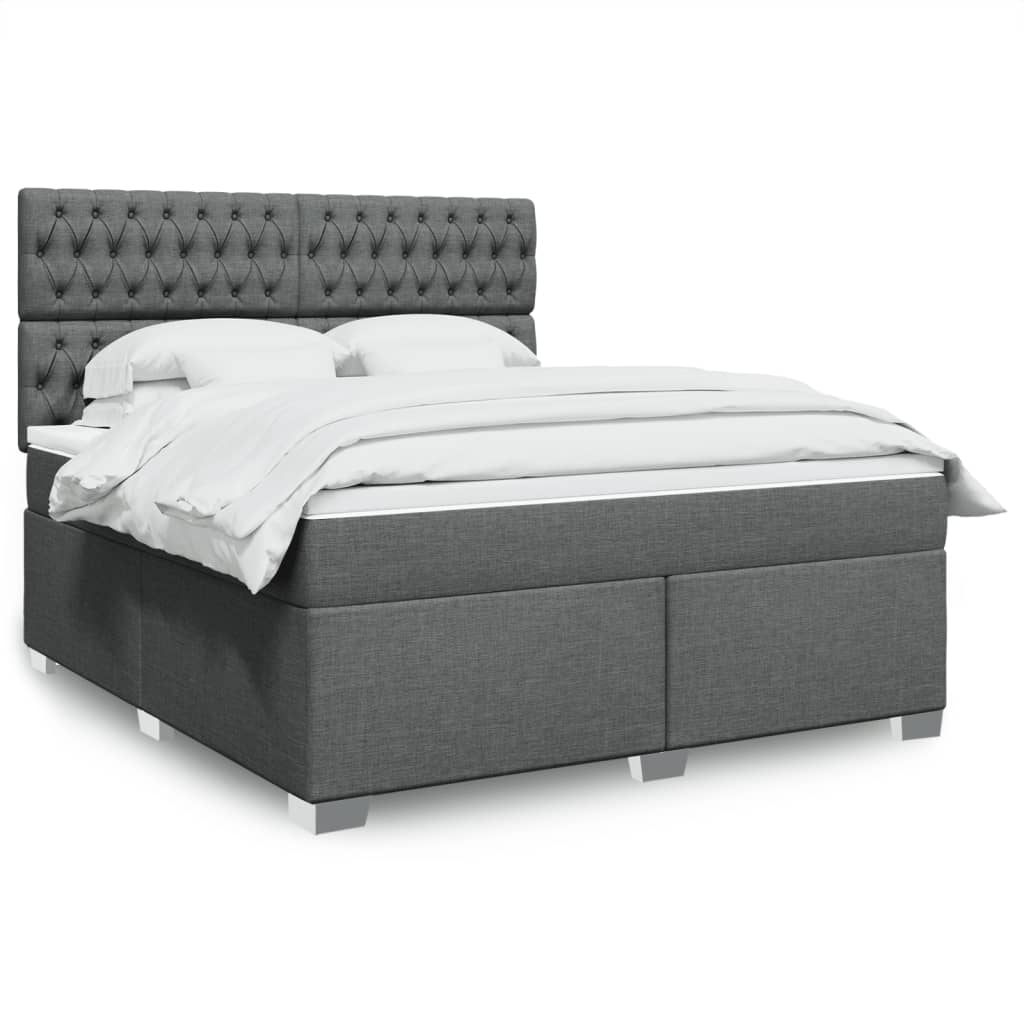 Box spring postelja z vzmetnico temno siva 180×200 cm blago