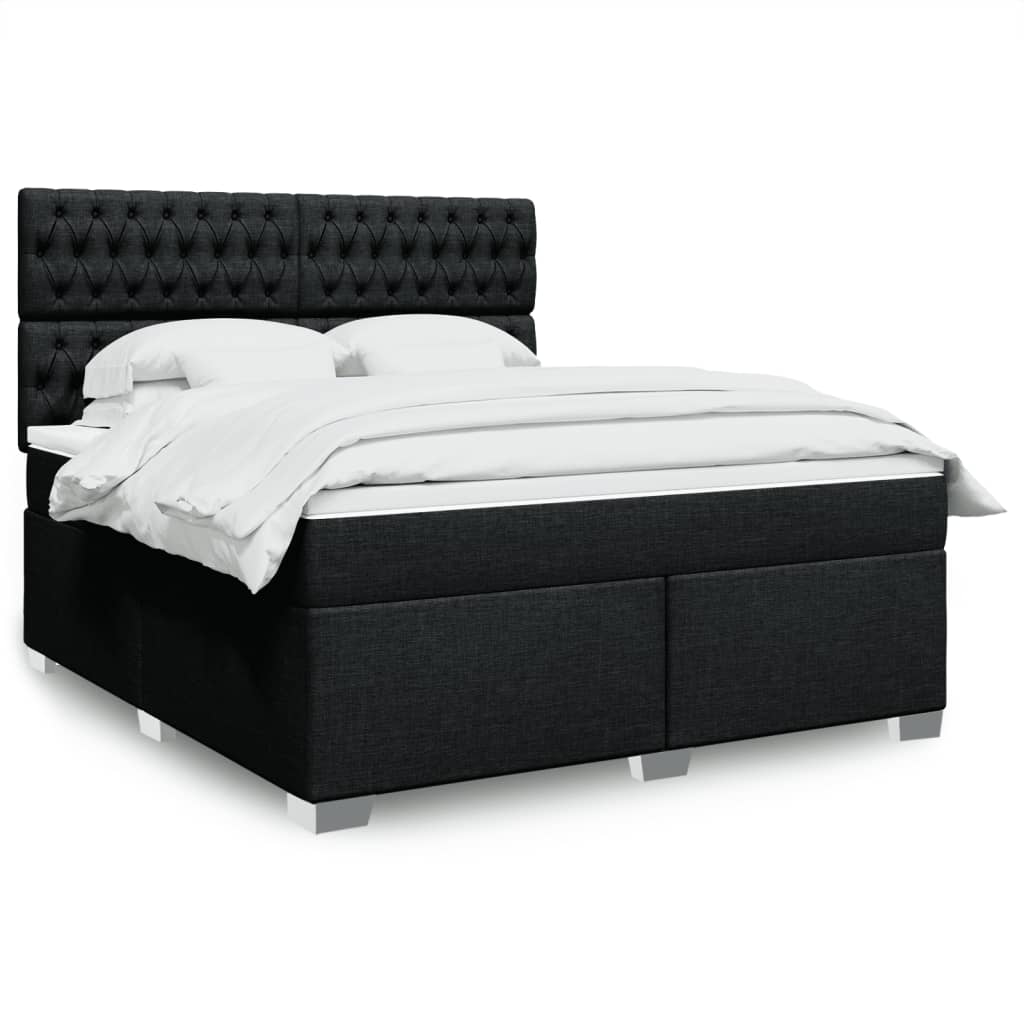 Box spring postelja z vzmetnico črna 180×200 cm blago