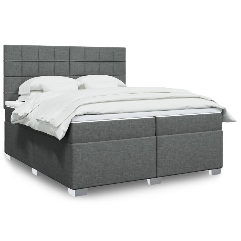 Box spring postelja z vzmetnico temno siva 200×200 cm blago